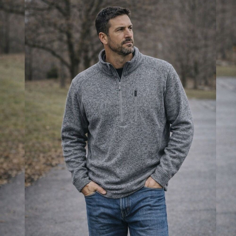 Woolrich Mens Quarter Zip Pullover L Gray Performance Fleece Cabincore Sweater